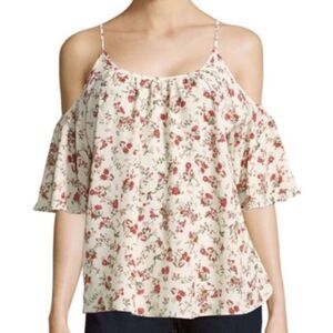 NWT French‎ Connection Floral Cold Shoulder Blouse Ruffle Sleeve Boho Top Blouse